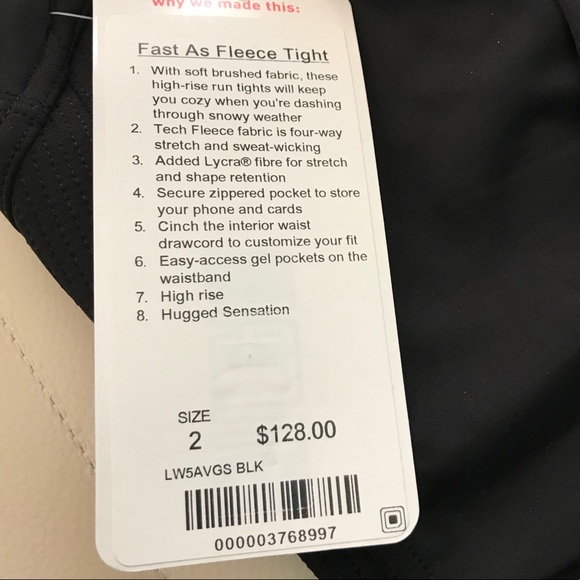 NWT BLACK LULULEMON FAST AS FLEECE TIGHT 2 or 4 - Picture 3 of 6